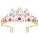 Semato Princess Crown Halloween Cosplay Girls Tiara Crystal Crown for Party and Birthday Gifts (Pink)