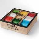 Wood Tea Box Organizer with 9 Compartments & Clear Acrylic Top Window, Multi-Functional Storage Box Tea Bag Holder for Home Cabinet, Office Pantry