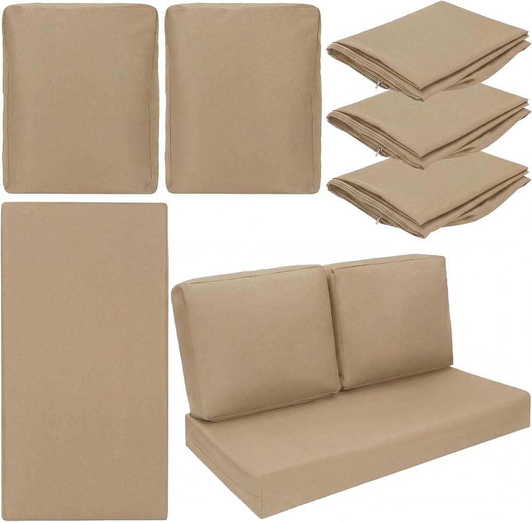 Wenqik 3 Pcs Waterproof Cushion Covers(Not Includes Cushion) 48'' x 24'' Outdoor Patio Furniture Seat Covers Fade Resistant Replacement Slipcover with Zipper for Outside Couch Swing Sofa(Beige)