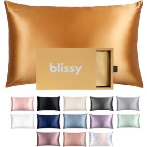 Blissy Silk Pillowcase - 100% Pure Mulberry Silk - 22 Momme 6A High-Grade Fibers - Silk Pillow Cover for Hair & Skin - Regular, Queen & King (Gold, Standard)