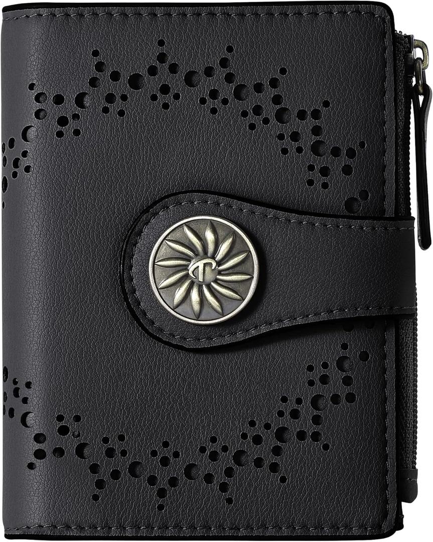 Small Wallet for Women Bifold RFID Blocking Card Holder Leather Wallets with Zipper Coin Pocket (Black)