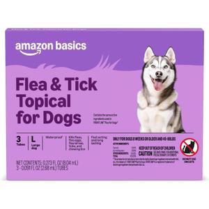 Amazon Basics Flea and Tick Topical Treatment and Prevention for Large Dogs (45-88 lbs), Fast Acting and Long Lasting, 3 Count, Packaging May Vary