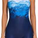 ATTRACO Women's Boyleg Sport One Piece Swimsuit Athletic Swimwear Training Bathing Suit (Medium, Ocean Wave Blue)