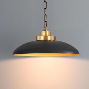 15.8 Inch Large Black and Gold Pendant Light, Industrial Pendant Lighting Fixtures, Vintage Dome Ceiling Hanging Lamp for Kitchen Island Dining Room