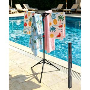 Pool Towel Rack Outdoor, 4 Arms Adjustable 51-71 Inch Freestanding Foldable Drying Rack for Pool, Camping, Backyard, Rust-Resistant Steel, Holds Towels & Swim Gear