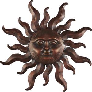 Deco 79 Metal Sun Home Wall Decor Wall Sculpture with Smiling Face and Curved Rays, Wall Art 32" x 1" x 35", Bronze (32L" x 1.3W")
