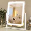 ROLOVE Vanity Mirror with Lights 13x16 Inch, Smart Touch Control, 3 Color Lighting Modes, Table Top Mirror with Stand for Bedroom (White)