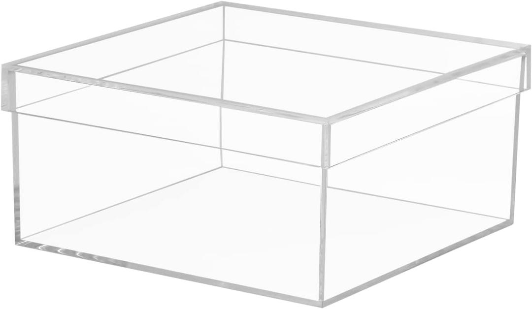 Clear Acrylic Box, Large Acrylic Box with Lid 7.9x7.9x3.9 Inches Plastic Square Cube Containers Storage Box for Candy Pill and Tiny Jewelry