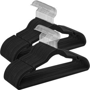 SONGMICS Velvet Hangers 50 Pack, Non-Slip Clothes Hangers, Suit Hangers with Shoulder Notches, Pants Bar, 360 Swivel Hook, Space-Saving, for Closet, Ink Black UCRF029B05