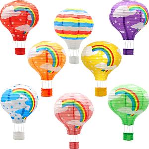 YIOTJUNL 8 Pcs Blue Hot Air Balloon Paper Lanterns, 12 Inch Hanging Ceiling Decor in Sky Shades - Reusable Party Decorations for Shower, Birthday, Nautical Theme, Wedding & Nursery Room