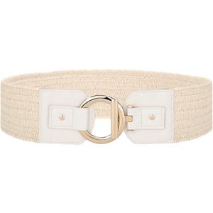 JASGOOD Straw Woven Elastic Belt for Women Vintage Wide Stretch Waistband for Dress Boho Ladies Summer Dress Belt (Beige, L)