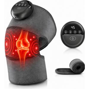 Cordless Heated Knee Massager, Wearable Wrap, 4 Heat Levels, 6 Vibration, 15/30/60 Min Timer, Type-C (Gray)