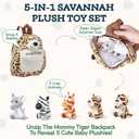 PixieCrush Savannah Plushies in Stuffed Animal Backpack - Plush Mini Backpack for Toddlers Age 2-4 - Multicolor - Soft Textiles - Kids Backpack with 5 Small Animals