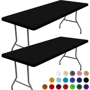 Moosfor Spandex 6 Foot Rectangle Table Cloth 2 Pack, Elastic Fitted Tablecloths for Picnic, Stretch Washable Patio Table Cover for Outdoor, Camping, Banquet and Parties (Black, 30"x72")
