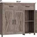 Homhedy Coffee Bar Storage Cabinet with Drawers, Kitchen Buffet Cabinet | Sideboard Cabinet with Doors, Farmhouse Buffet Cabinet, Adjustable Shelves, for Kitchen / Dining / Living Room, Greige