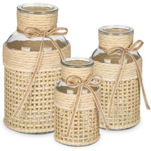 Hollyone 3Pcs Flower Vase Glass Vase with Cotton Rope Cover Woven Glass Vase Decorative Flower Bottle Modern Vase for Table Centerpiece Farmhouse Wedding Home Decor (Beige)
