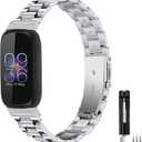 Metal Bands Compatible for Fitbit Inspire 3 for Women & Men,Solid Stainless Steel Adjustable Strap Replacement Band for Inspire 3 Fitness Tracker (Silver)