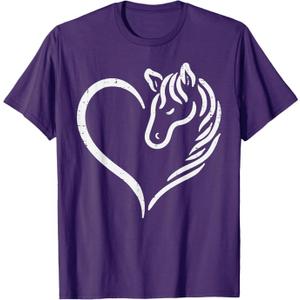 Heart Horse Cute Love Equestrian Women Girls Kids Teens T-Shirt, Size Sm Purple