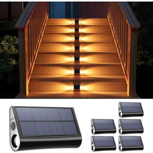 6 Pack Solar Powered Step Lights Outdoor Waterproof LED for Deck Stair Safety Outside Decorative Lamp for Yard, Patio, Porch Railing, Pathway, Fence, 2 Sided Warm White Lighting for Enhanced Security
