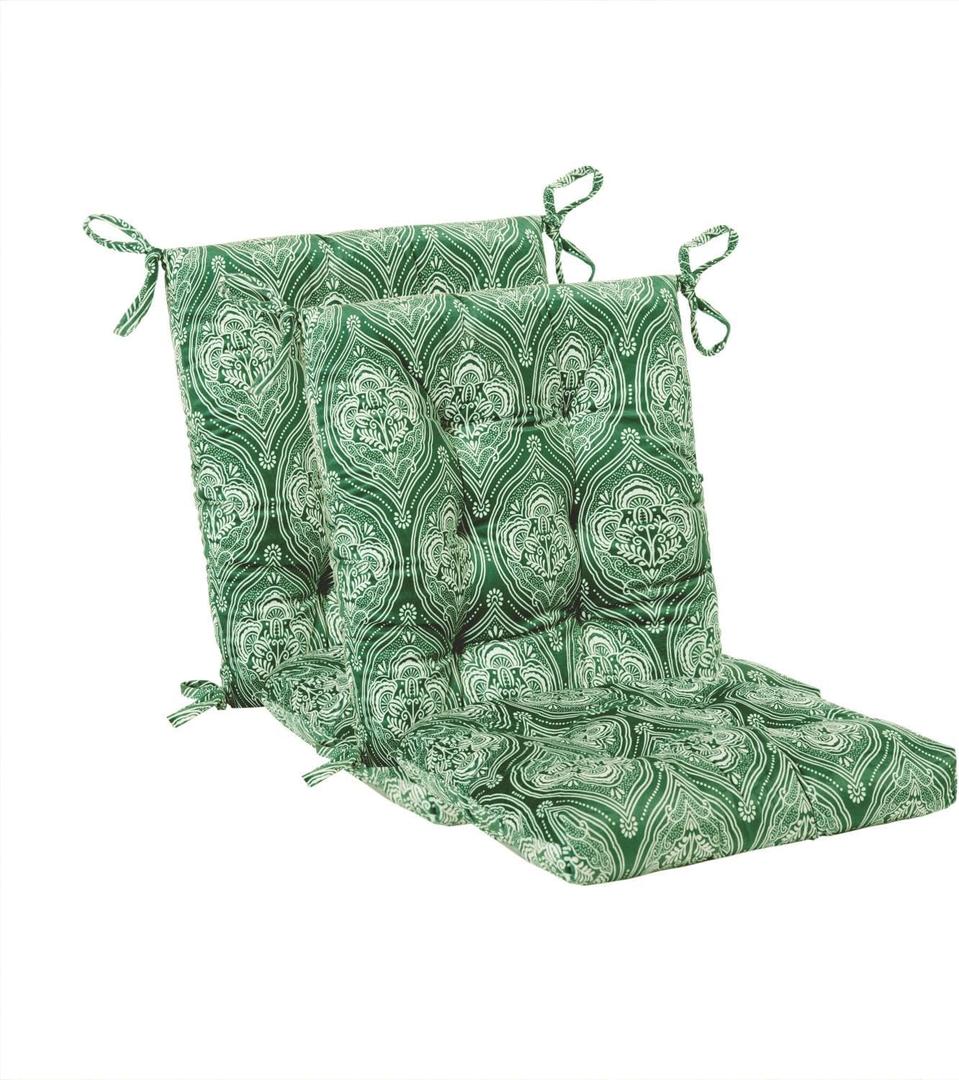 Outdoor Patio Cushion, Rocking Chair Cushion, Tufted Pads, Set of Upper and Lower with Ties Pack of 2 (2 Sets) - Back 20"×17", Seat 17"×17" (Green Lantern)