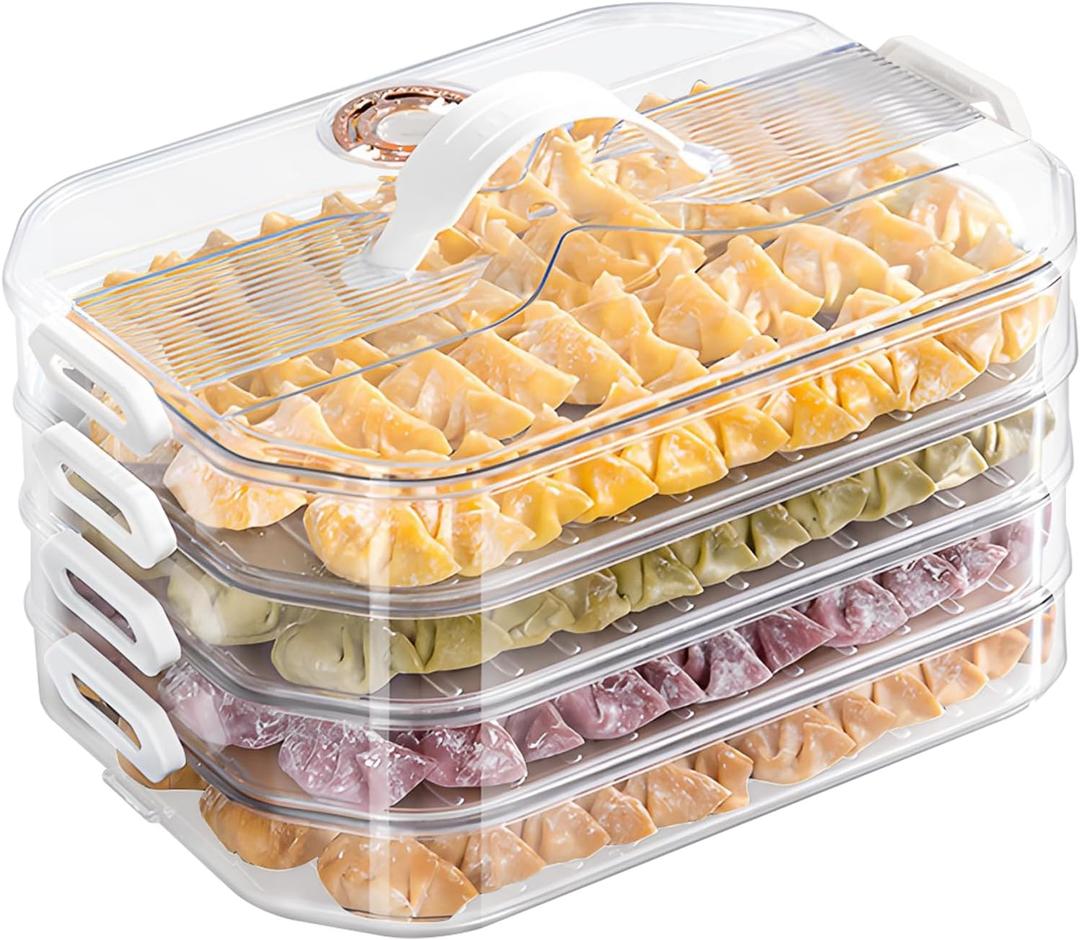 Food Storage Containers with Lids,4-Layer Plastic Cookie Storage Containers Airtight,Stackable Cookie Carrier for Transport Dumpling Storage Box,Transparent (Clear)