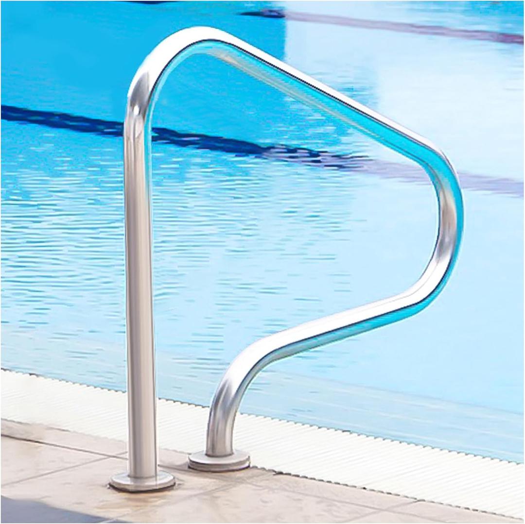 Stainless Steel Pool Handrail - 304 Stainless Steel Pool Rail | Expansion Screws Included | 330lbs Load Capacity | 31.5x31.5inch | 800x800MM | for In-ground Pools | No pre embedding Required