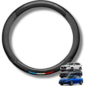 For Honda Universal Car Steering Wheel Cover for CRV CR-V Accord Civic Accessories Carbon Fiber Print and Leather Cars Durable with Anti-Slip Lining Diameter of 14.5"-15"Wheels (Carbon Fiber+Leather)