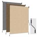 HOMEDEMO Outdoor Roller Shades for Patio, 4'W x 8' H Roll up Shade for Outside, Sun Roller Shade Cloth Roll Blinds Cordless Waterproof for Porch Gazebo Pergola Balcony Backyard Khaki