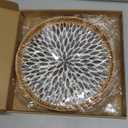 Round Rattan Tray with Mother of Pearl Inlay, Rattan Serving Tray for Coffee, Bread, Fruits, Decorative Wicker Tray for Table Decor, Home Decor, Kitchen Island Decor (Black Leaf, 11.8")