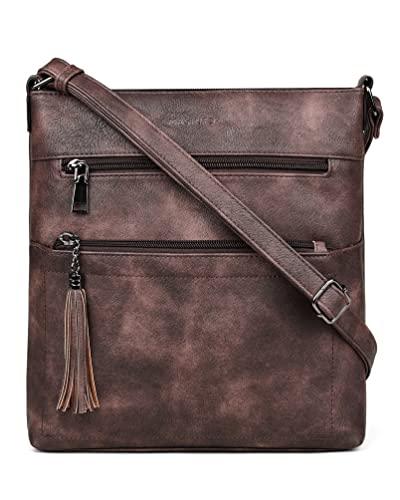 MASINTOR Crossbody Purses for Women, Multi Pocket Casual Crossbody Bag, Soft Leather Adjustable Strap Shoulder Bag with Tassel