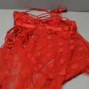 Sexy Lingerie for Women Lace Babydoll with Heart Print V Neck Nighty Mesh Sleepwear Front Slit Nightdress (Large, Red)