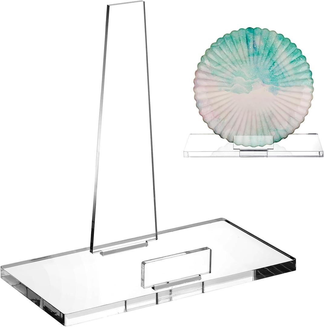 RattanView 6 Inch Acrylic Plate Stand for Display Acrylic Easel Holder Clear Picture Frame Book Magazine Stand with Square Block Base for Table Home Office Exhibit