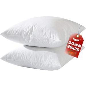20x20 Down Feather Pillow Inserts Set of 2, 100% Organic Cotton Bedding Throw Pillow Inserts Firm Large Lumbar Pillows in Bed Decorative Pillows for Couch