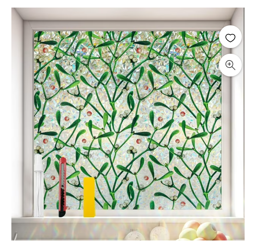 Countewol Window Privacy Film Stain Glass Window Film Rainbow Window Film Window clings Non-Adhesive Reusable Decorative for Room (Mistletoe Rainbow, 45.2 x 78.7 in)
