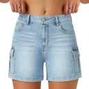 AUWUKA Womens Cargo Jean Shorts High Waisted Microelastic Straight Leg Long Denim Mom Shorts (Blue)