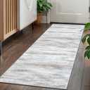 KOZYFLY Modern Abstract Kitchen Runner Rug, 2x5 Washable Rug Runner Non-Slip Soft Striped Hallway Runner Rugs, Beige Print Carpet Runner for Entryway Bathroom Laundry Room Foyer (Light Beige/Slate Pink)