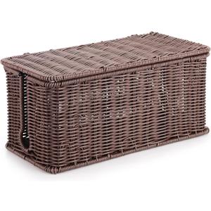 Large Cable Management Box, Handwoven Imitation Rattan Cord Organizer Cord Hider Box, Desk Cord Management Box to Hide Cords and Power Strips, Dark Brown
