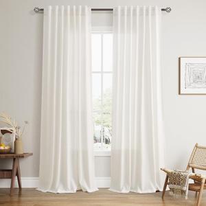 Nanspring Beige White Linen Curtains Extra Long 120 Inches Long for Living Room 2 Panel Set Back Tab Light Filtering Boho Farmhouse Semi Sheer Curtain Drapes for Dining Room Large Window 10 FT Tall