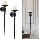 Wall Sconce Candle Holder Set of 2, Large Black Scepter Design Metal Wall Candle Holder, Home Wall Decoration for Living Room, Bathroom, Dining Room