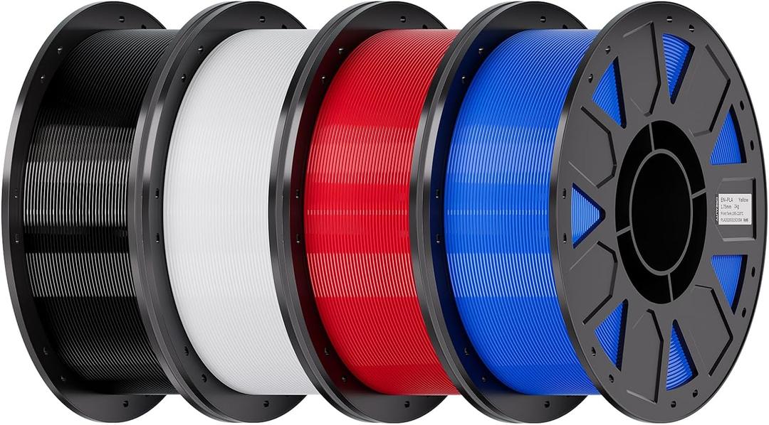 Creality Ender PETG 3D Printer Filament 1.75mm 4KG (8.8lbs), High Precision, Strong Toughness, Odorless, Better Flow, Moistureproof 3D Printing Ender PETG Filament, Black+White+Blue+Red