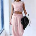 SUUKSESS Women 2 Piece Matching Lounge Workout Sets Outfits Sleeveless Cropped Tops Summer High Waisted Wide Leg Pants (M)