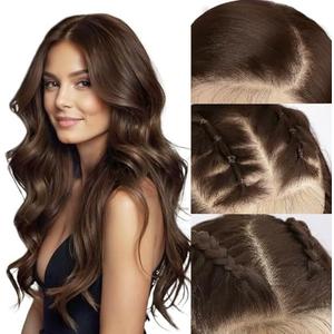 SUKRI 13×4 Dark Brown Lace Front Wig 26Inch Long Wavy Brown Wig with Baby Hair Synthetic Lace Front Wig for Women Daily Party Use