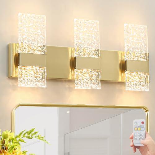Modern Brushed Gold 6-Lights Bathroom Vanity Light, Eleglant Brass LED Bathroom Light Fixtures Over Mirror, Dimmable Acrylic Shade Wall Lighting Fixtures, Hardwired Wall Light(H9.25in, L21.26in)