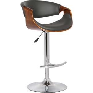 Armen Living Butterfly Swivel Adjustable Barstool in Grey Faux Leather and Walnut Wood Finish (Single)