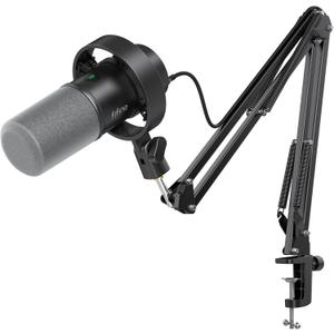 FIFINE K688 Podcast Microphone Kit, USB/XLR Dynamic Microphone with Boom Arm for PC/XLR Mixer, Gaming Mic with Mute Button, Headphone Jack for Vocal, Voice-Over, Streaming, Music Recording -K688CT (Black)