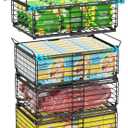 iSPECLE Deep Freezer Organizer Bins for 10 to 20 Cu.Ft, 4 Pack Stackable & Hanging Baskets, Expandable Metal Wire Storage System, Fits 17.5"-22.6" Width, Chest Freezer Only, Black