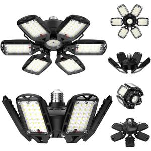 LED Garage Lights 2 Pack, 18000LM 180W Deformable Shop Light with 6+1 Adjustable Panels, 6500K Daylight White Ceiling Light for E26 Base, Ideal for Garage/Basement/Barn