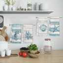 Beach Coastal Kitchen Towels and Dishcloths Set of 4, Lake House Nautical Beachy Dish Towels, Starfish Seahorses Coral Seashell Decorative Hand Tea Towel for Bathroom Kitchen, 16x24 Inches