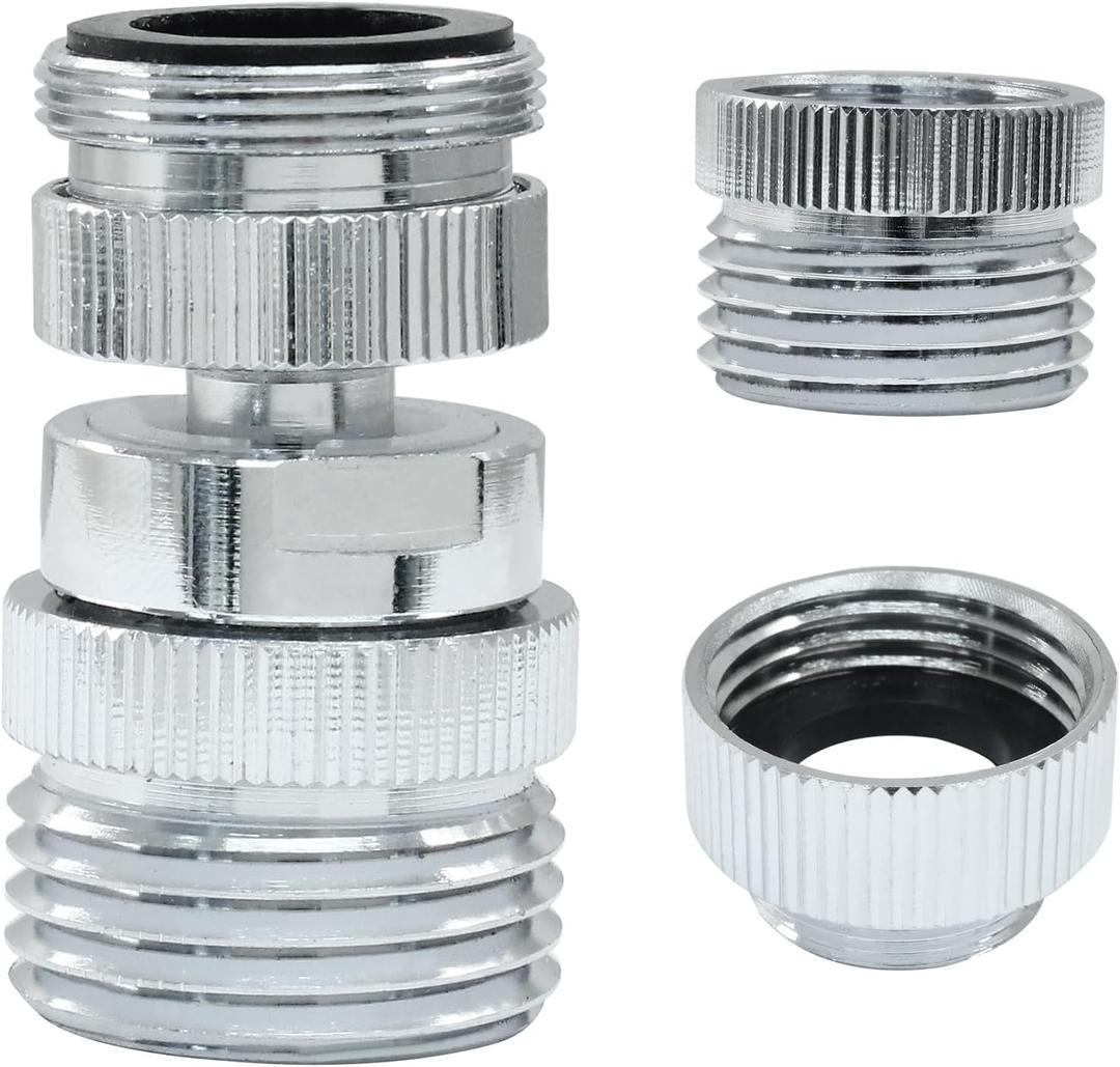 Faucet Adapter with Aerator, Brass Faucet to 3/4 Inch Garden Hose Adapter, Swivel Chrome Finish Sink Hose Attachment for Kitchen, Bathroom, Garden