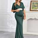 CYCLAMEN Maxi Maternity Dress Sparkly Baby Shower Semi Formal Wedding Guest V-Neck Handkerchief Sleeves Elegant Pregnancy, Sparkly Dark Peacock Blue, L